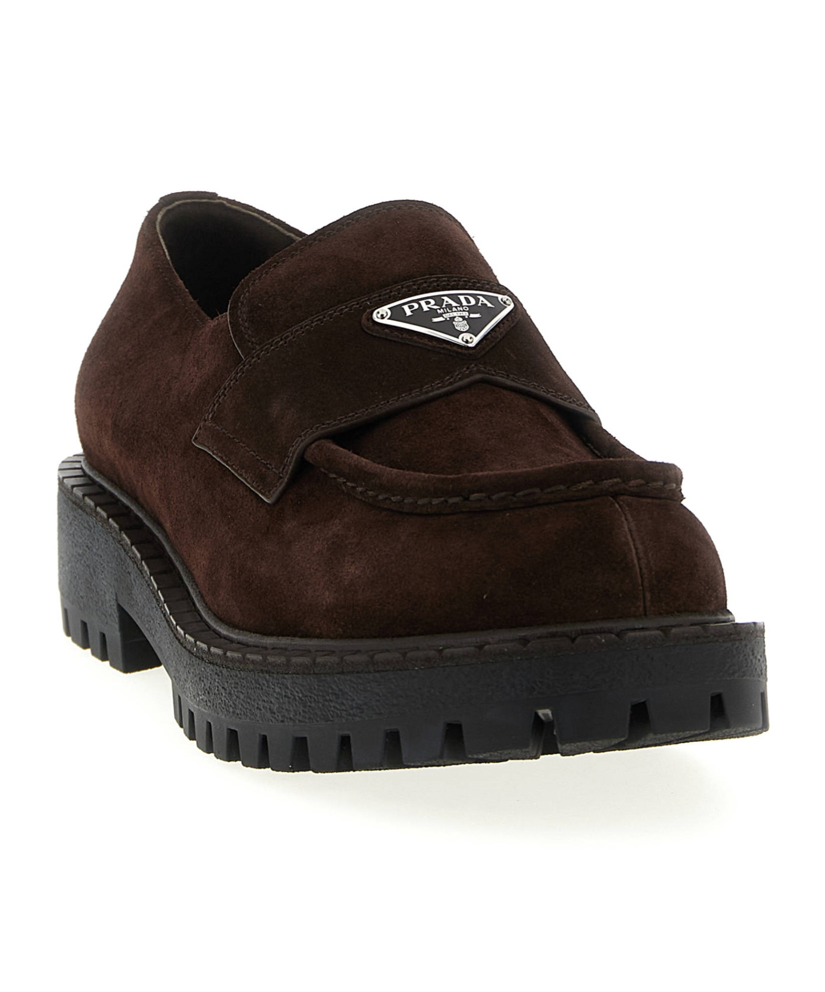 Prada Suede Loafers With Chunky Sole And Round Toe In Brown