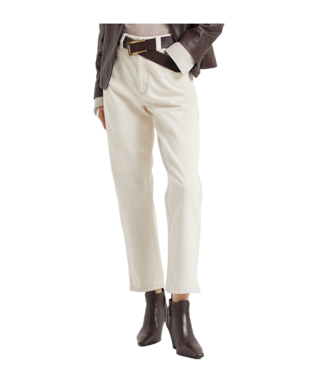 Brunello Cucinelli Logo Patch Cropped Jeans In White