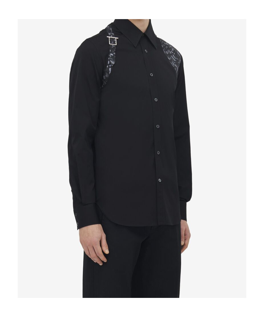 Alexander Mcqueen Feather Print Harness Shirt In Black