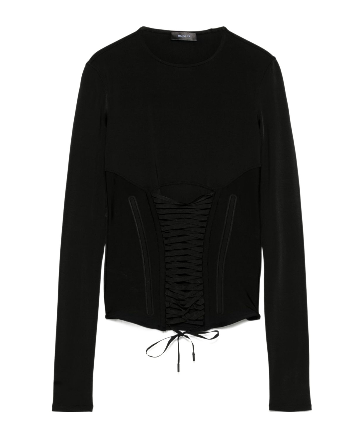 Mugler Long Sleeve Tie Top In Black