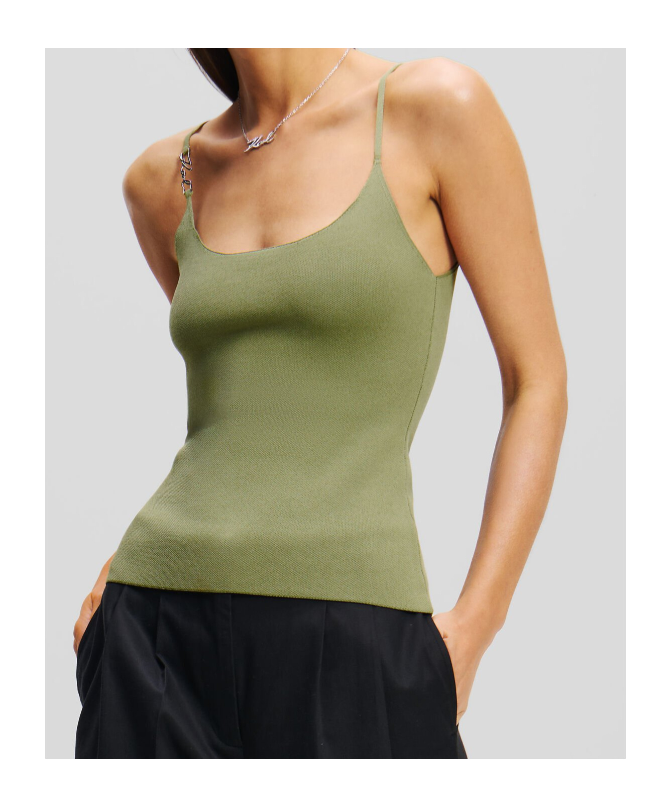 Shop Karl Lagerfeld Knitted Tank Top In Green