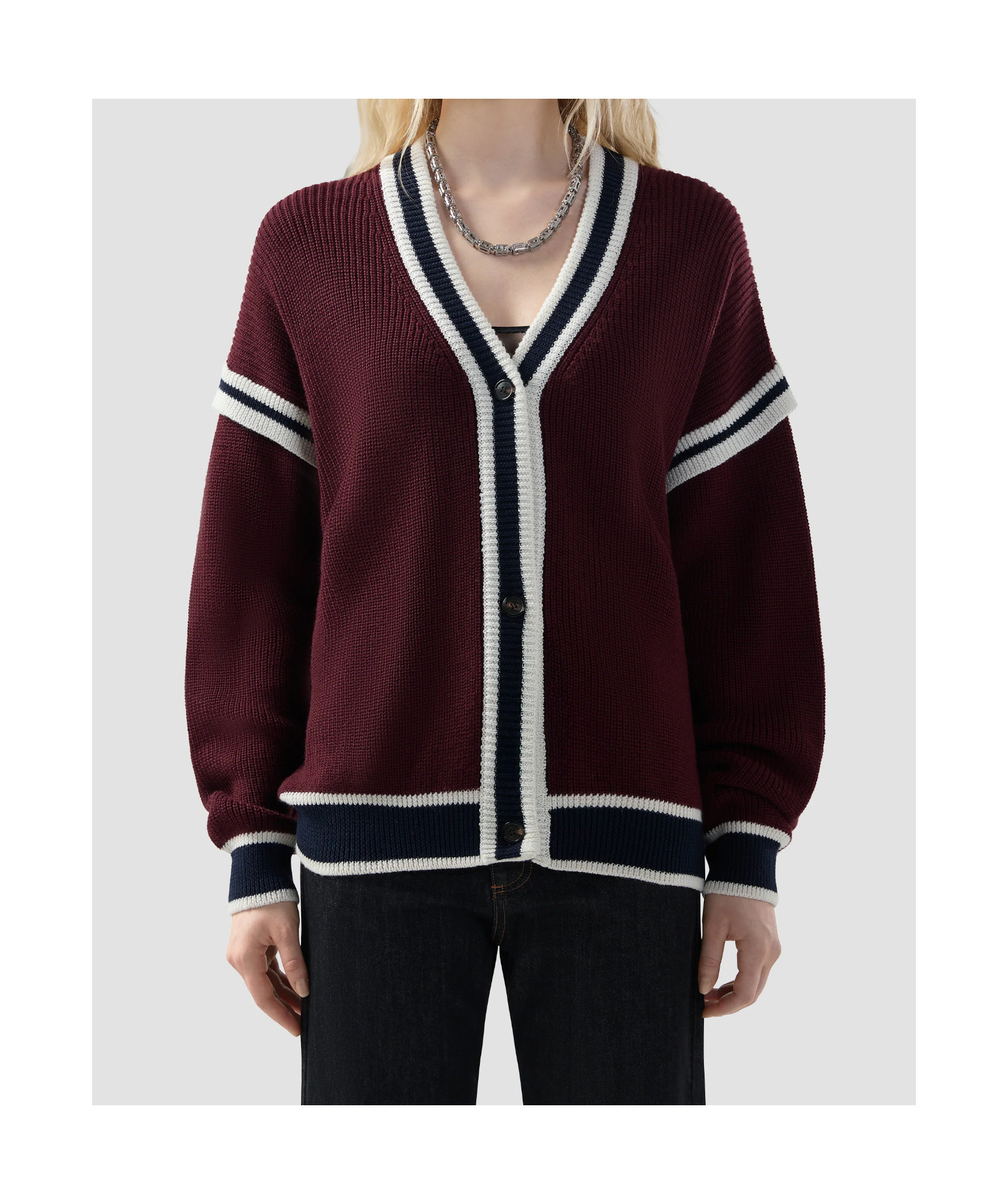 Gcds College Striped Cardigan V-neck In Red