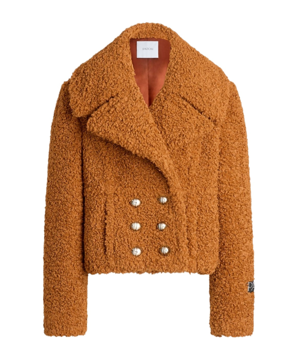 Patou Tailored Buttoned Cropped Double-breasted Coat In Brown
