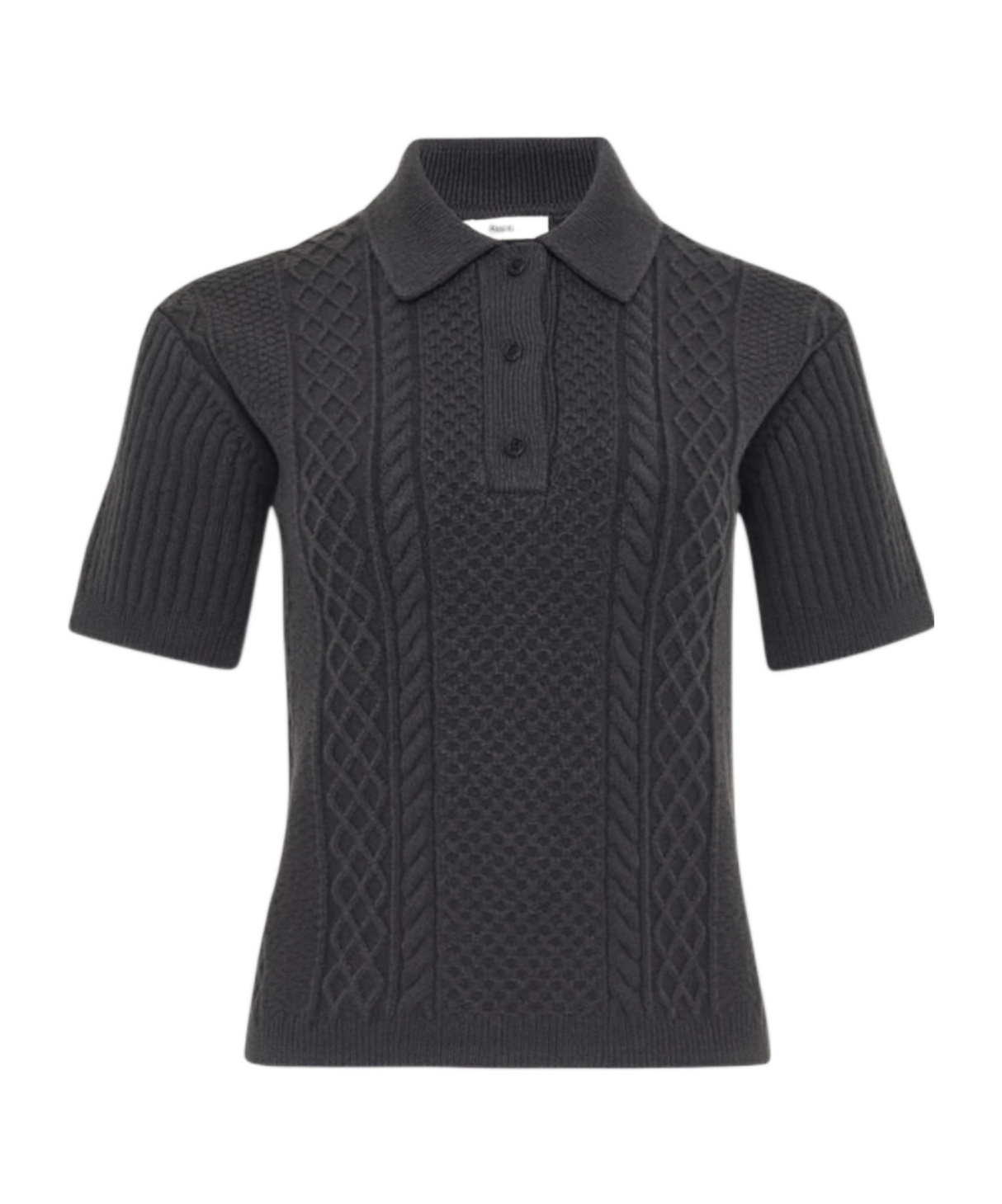 Jw Anderson Cable-knit Polo-neck Polo Top In Gray