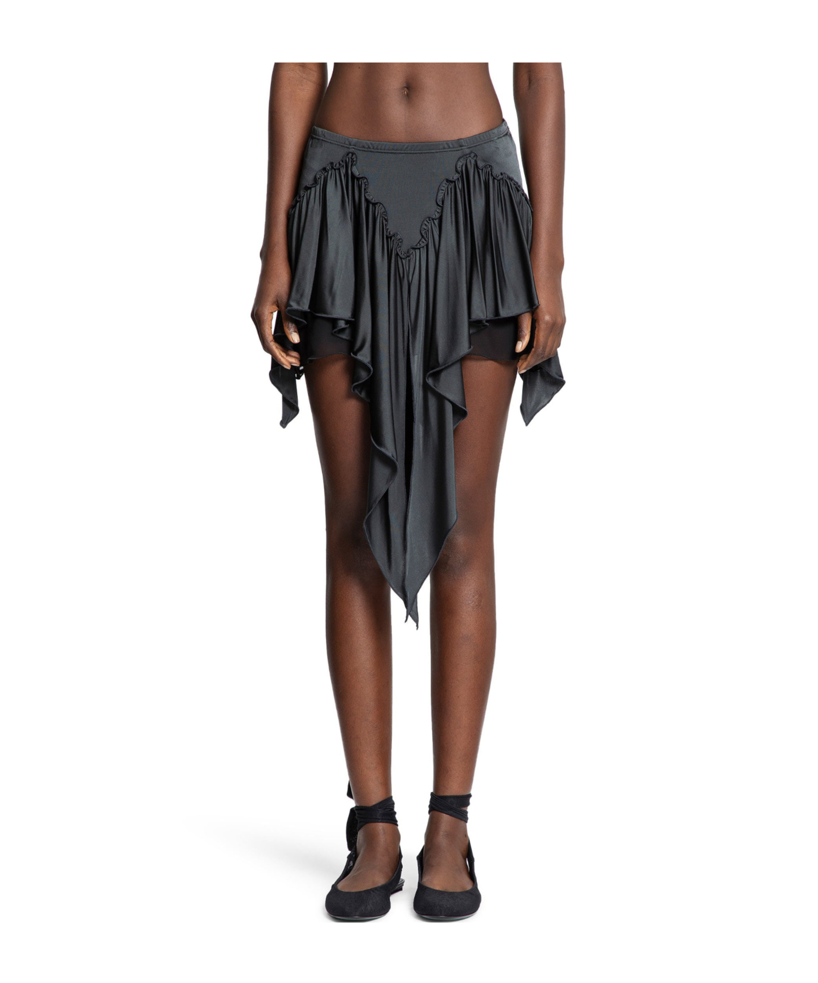 Attico Ruffled Viscose Mini Skirt In Gray