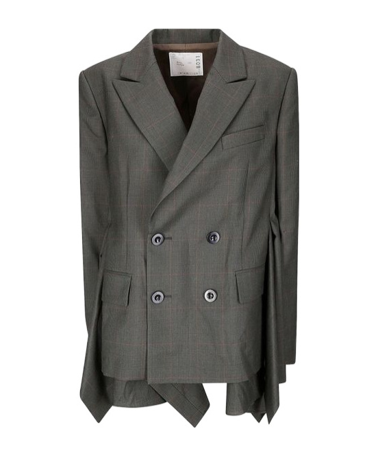 Sacai Double-breasted Checked-pattern Blazer In Black