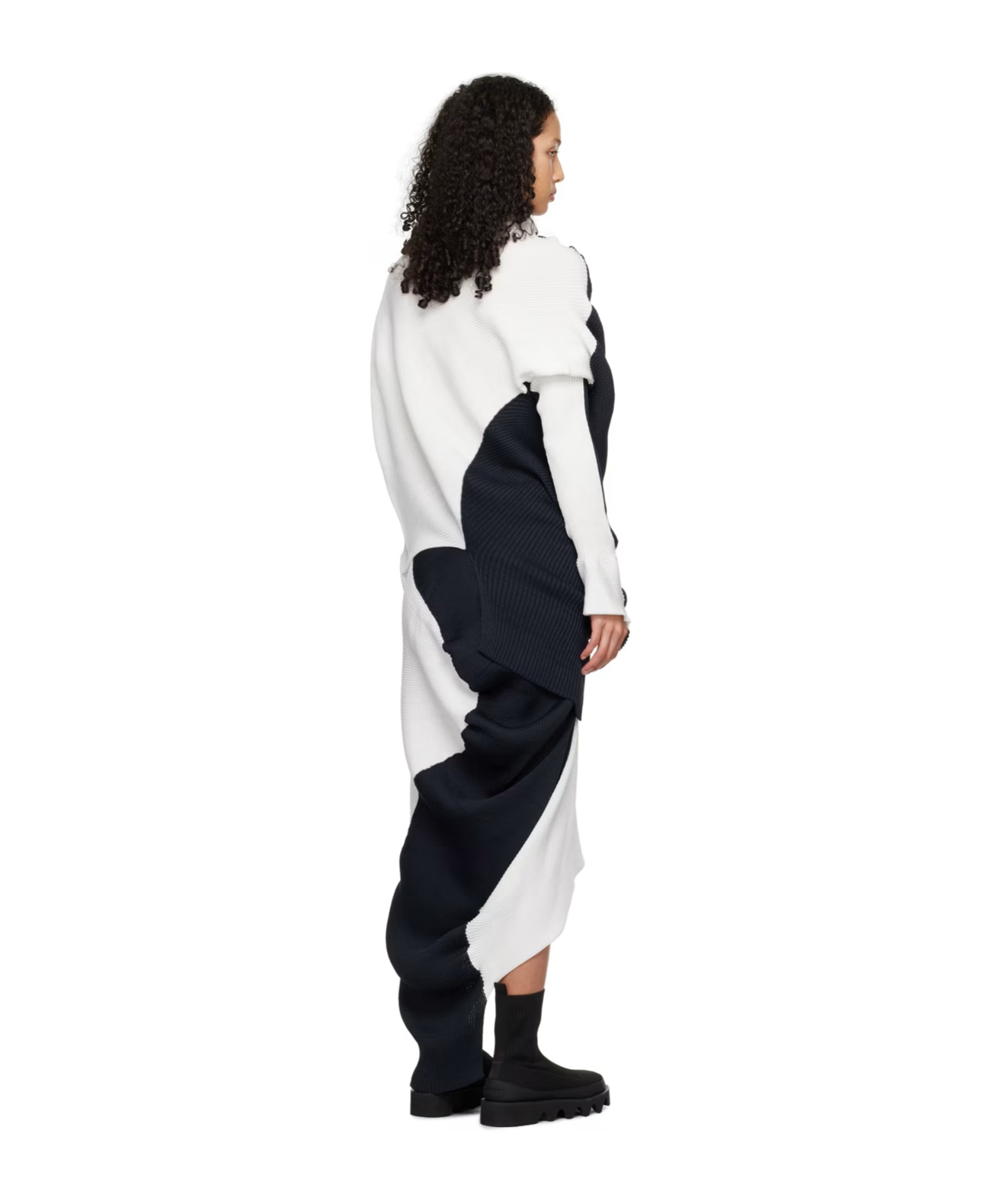 Issey Miyake Navy & White Aerate Turtleneck In Black