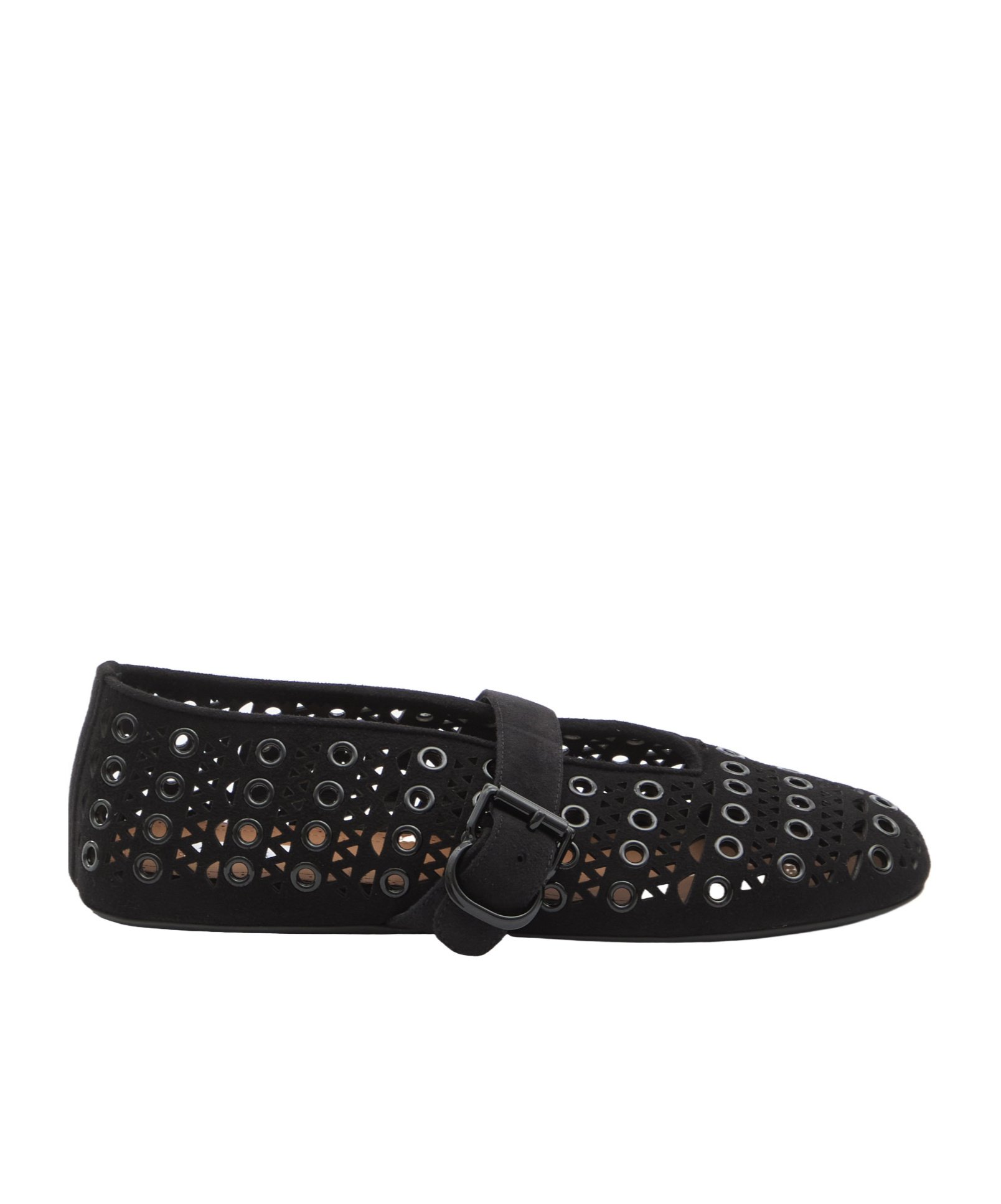 Alaïa Eyelet Detail Suede Ballerina Flats In Black