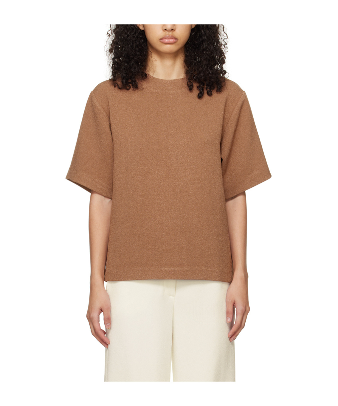 ANINE BING MADDIE SHORT-SLEEVE CREPE BLOUSE 