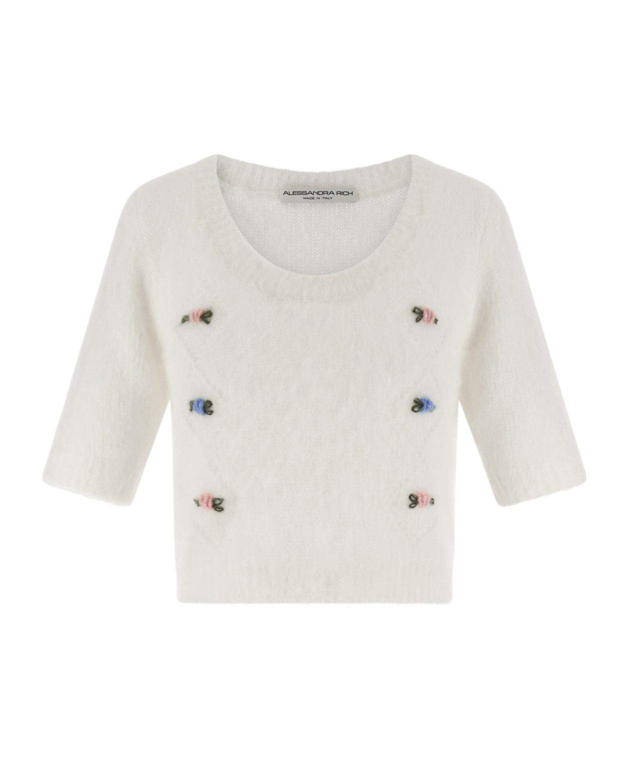 Alessandra Rich Short Sleeve Mohair Sweater In White