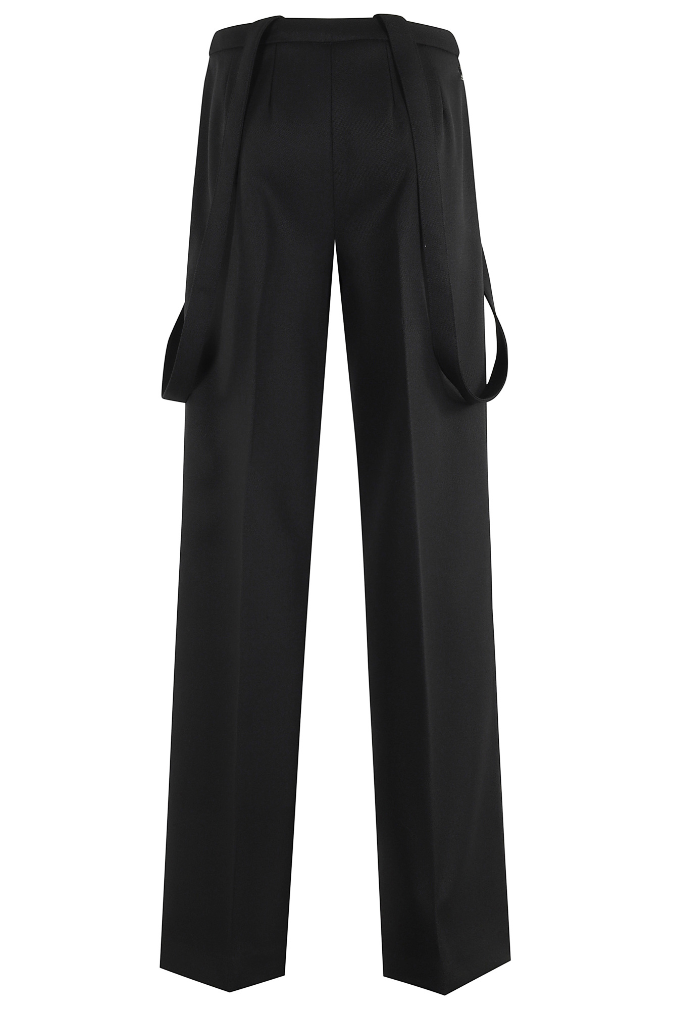 Dondup Wide-leg Virgin Wool Trousers With Removable Suspenders In Black