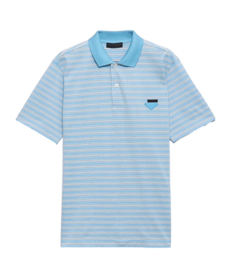 Prada Light Blue Striped Polo Shirt In Blue