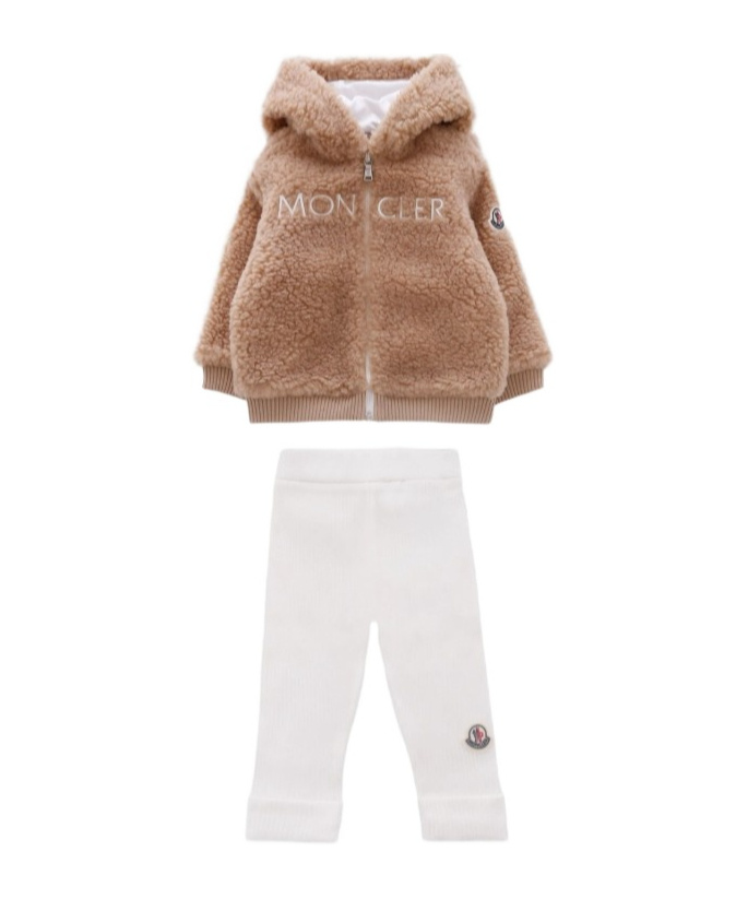 Moncler Beige Suit For Babykids With Logo In Brown