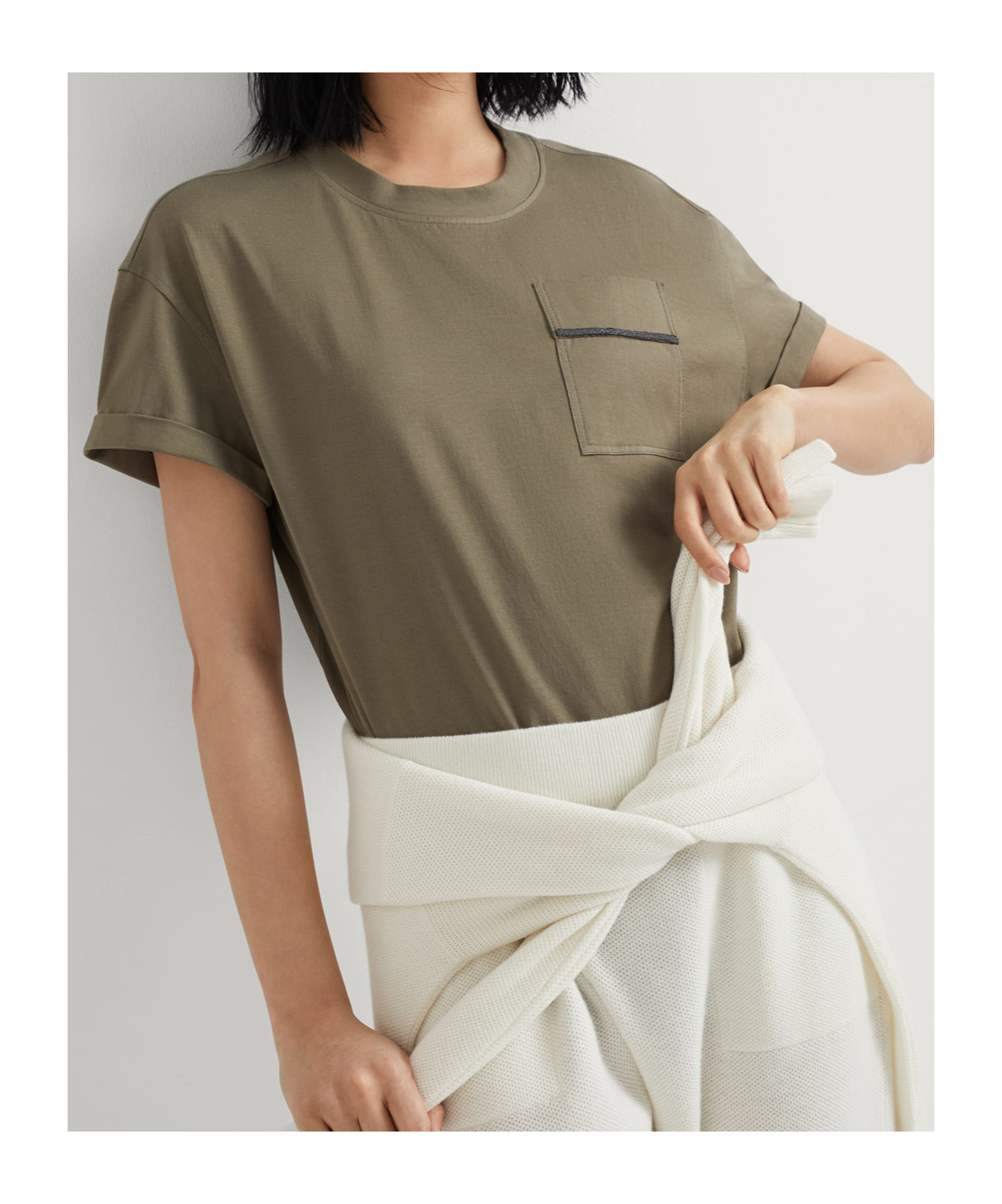 Brunello Cucinelli Women's "shiny Pocket Detail" T-shirt In Green