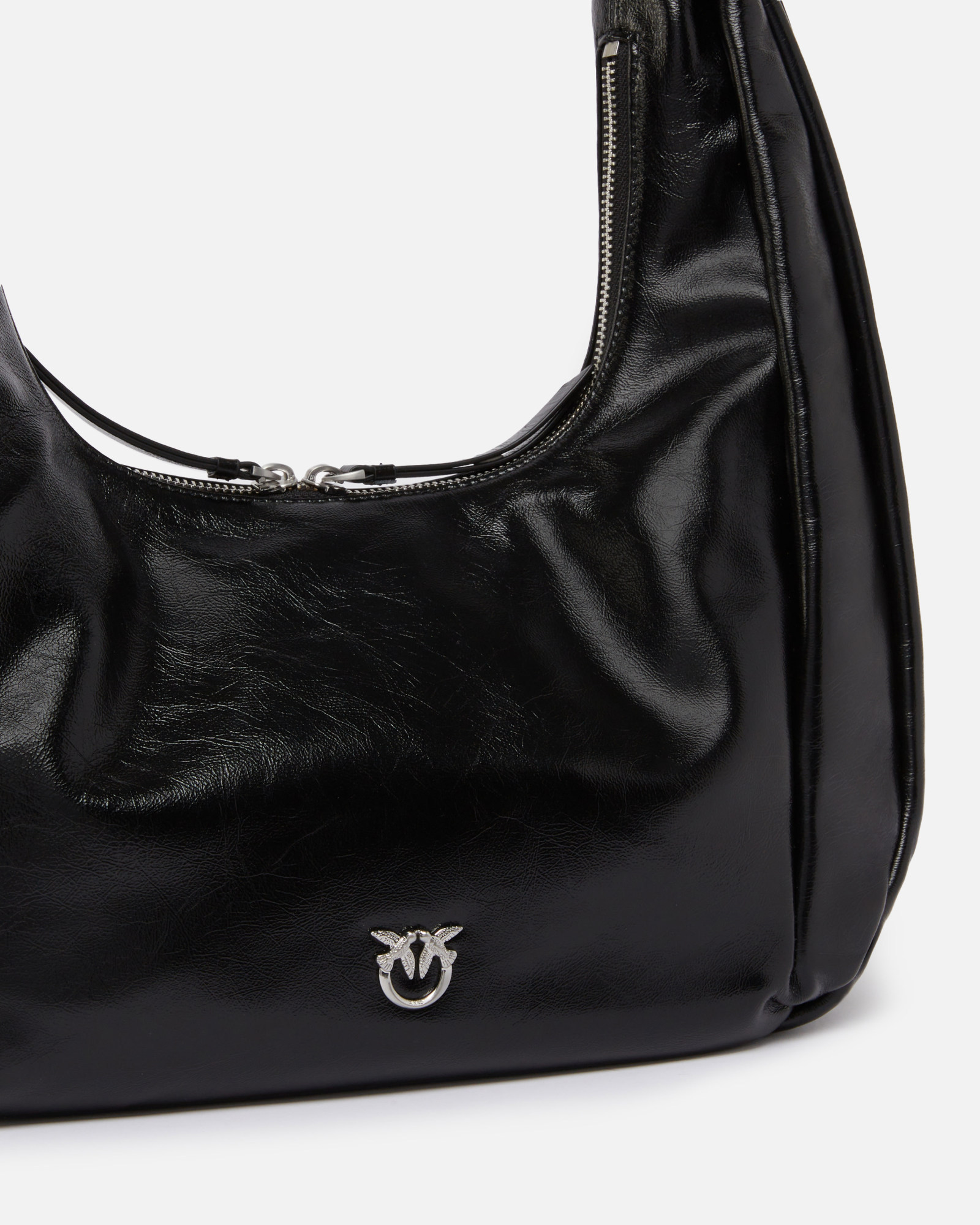 Pinko Hobo Slouchy Large Shoulder Bag In Shiny Leather In Black