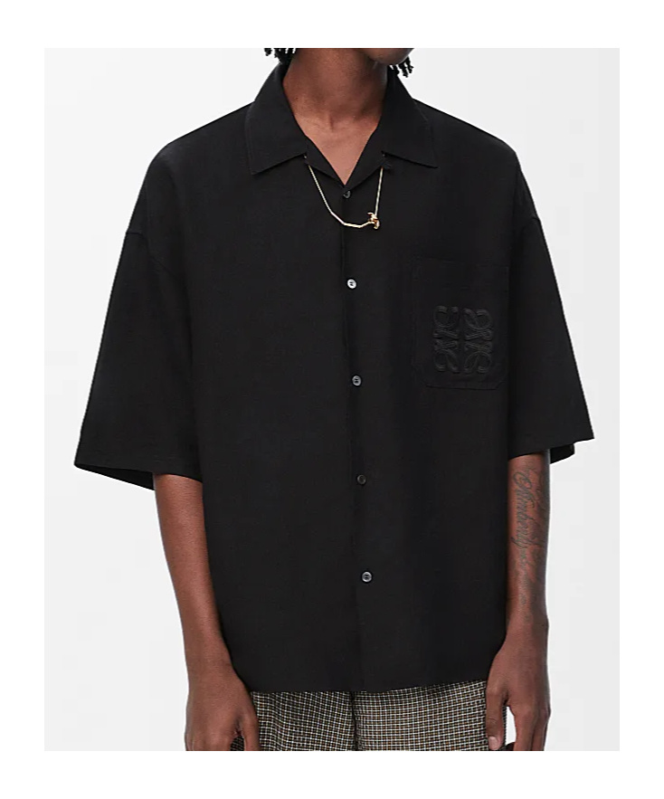 Loewe Short-sleeved Linen And Viscose Shirt In Black