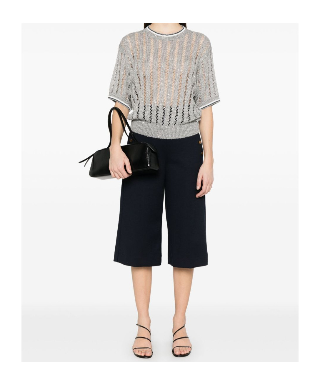 Brunello Cucinelli Linen Ribbed Net Knit Top In White