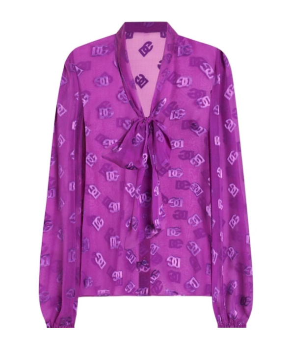 Dolce & Gabbana Chiffon Jacquard Shirt With Dg All-over Logo In Purple