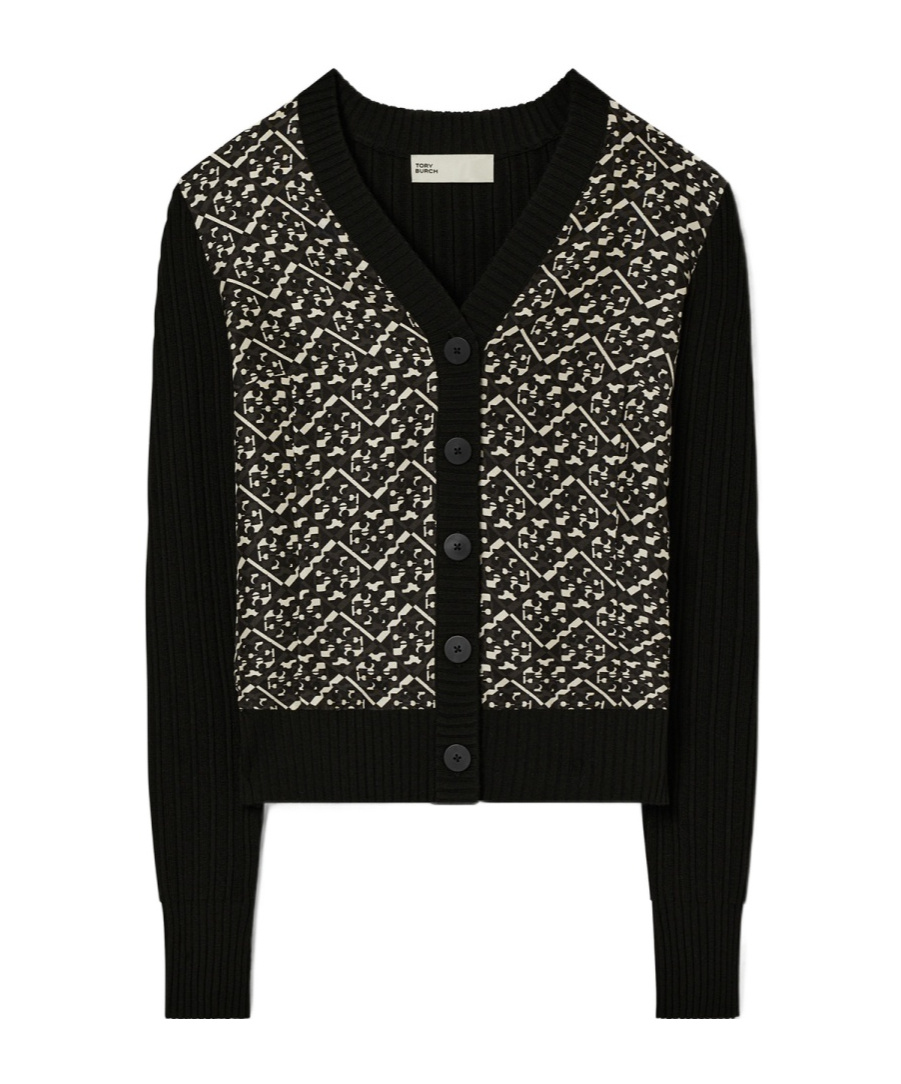 Tory Burch Wool Cardigan With Front In Black