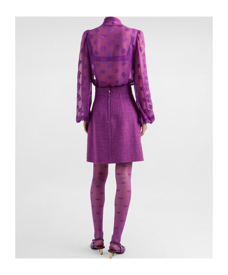 Dolce & Gabbana Chiffon Jacquard Shirt With Dg All-over Logo In Purple