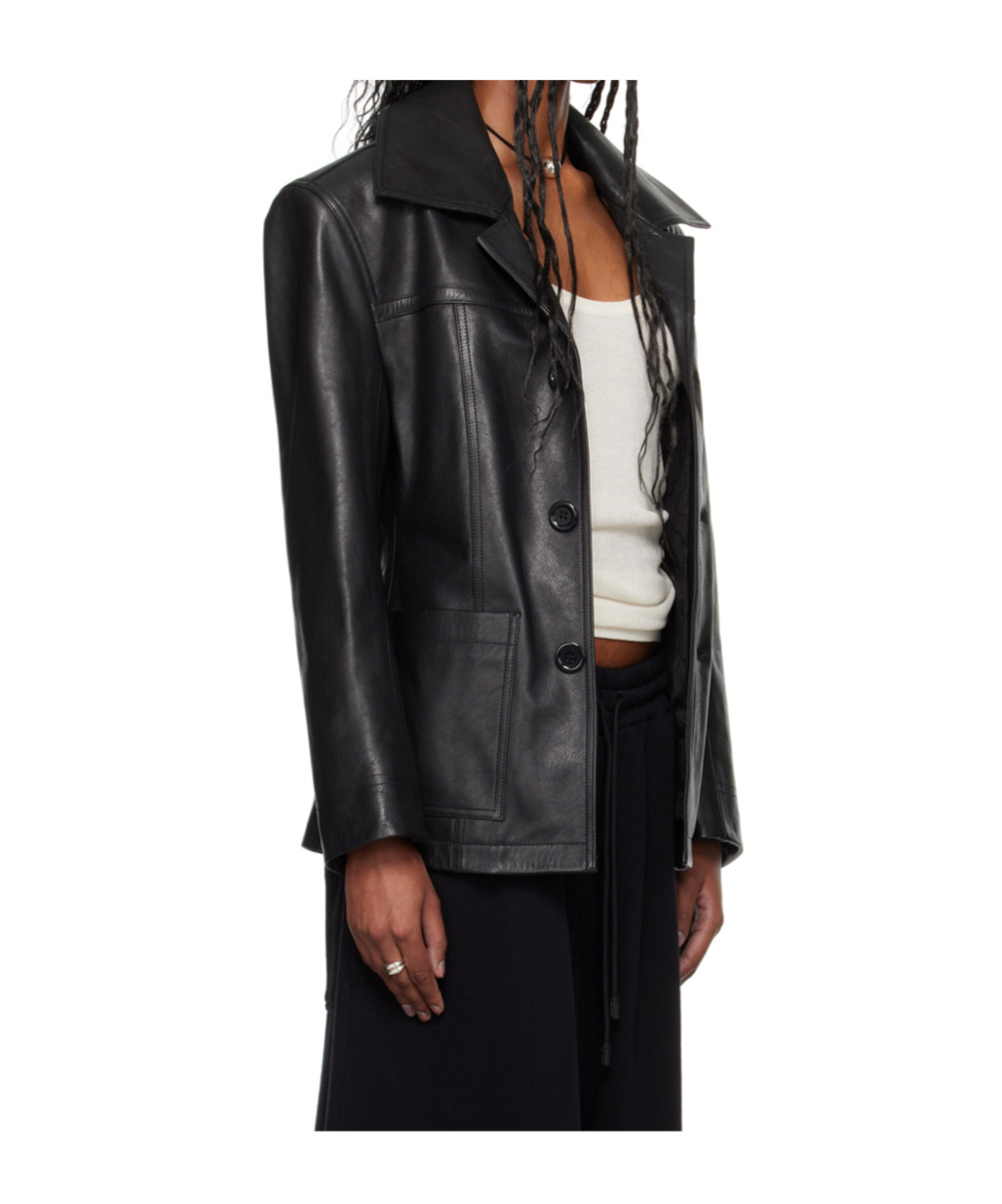 Lu'u Dan Long-sleeved Leather Jacket In Black