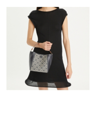 Tory Burch Mcgraw Logo Patch Bucket Bag In Gray