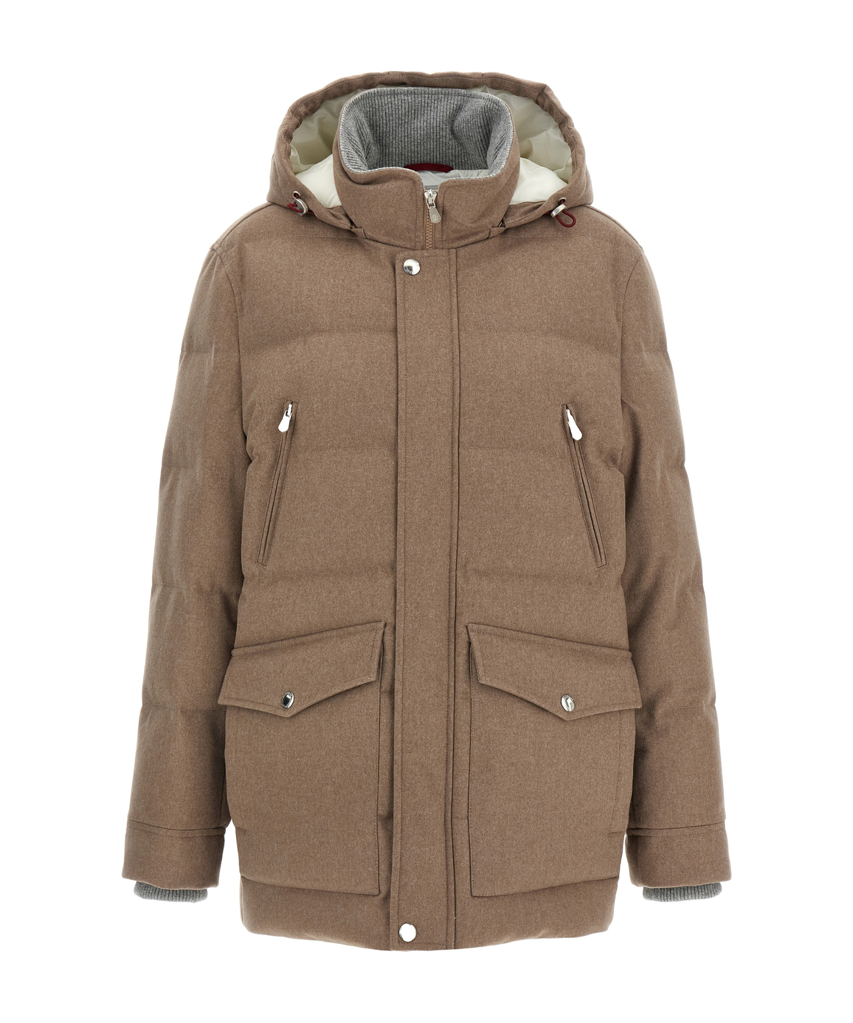 Brunello Cucinelli Flannel Down Jacket Puffer Jackets Beige In Brown
