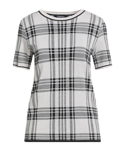 Max Mara Plaid Shortsleeve Knit Top In Black