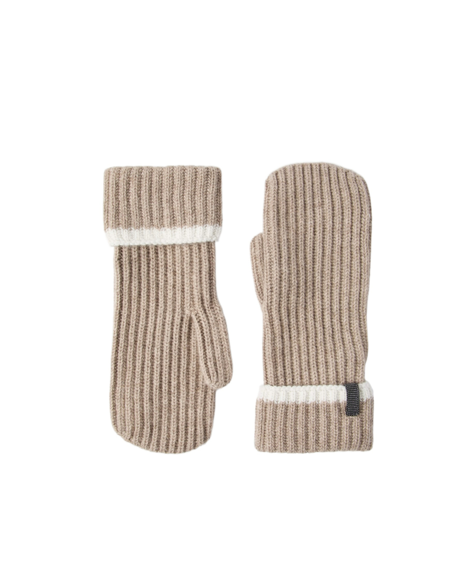 Brunello Cucinelli Cashmere English Rib Knit Mittens With Monili In Gray