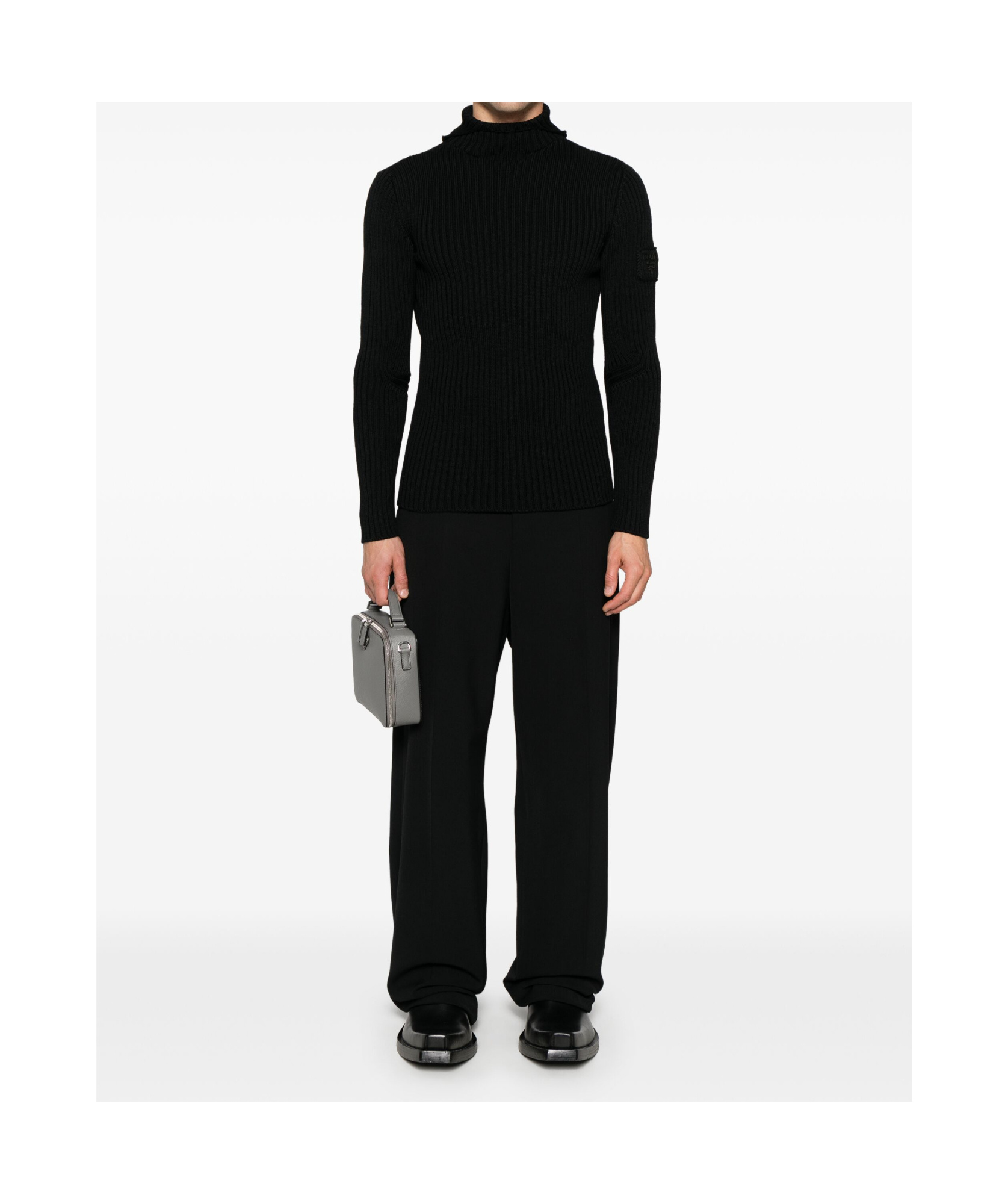 Prada High-neck Ribbed Wool Sweater In Black