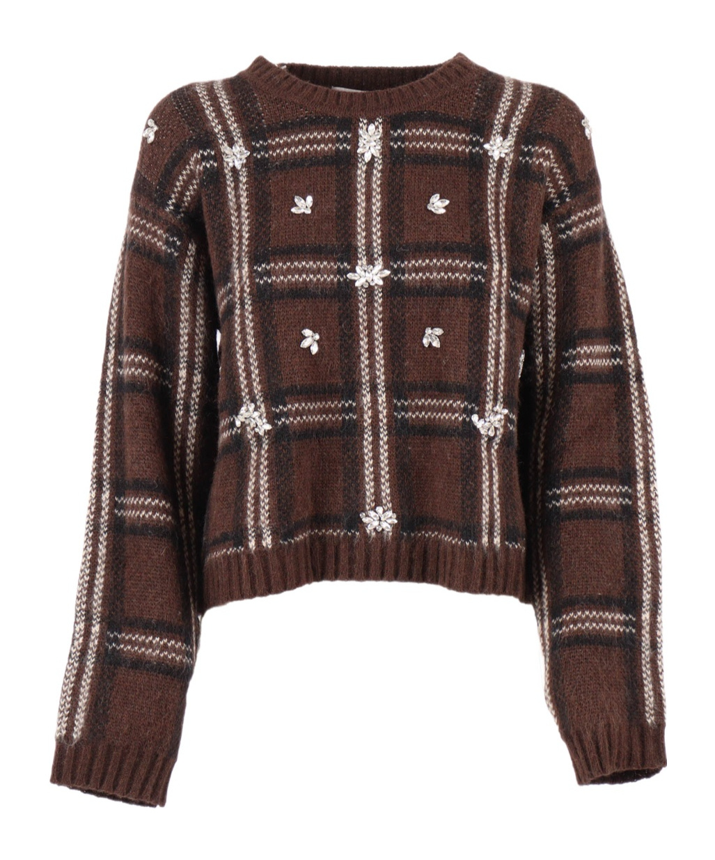 Ermanno Scervino Finely Knit Sweater With Classic Crew Neckline In Brown