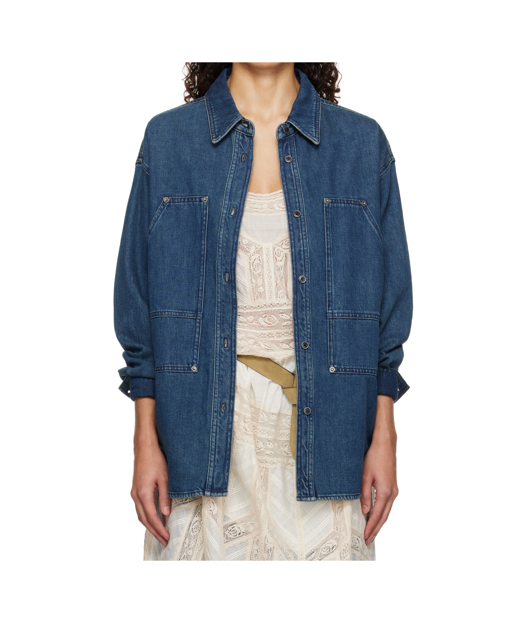 Isabel Marant Étoile Lapel Long Sleeve Denim Jacket In Blue
