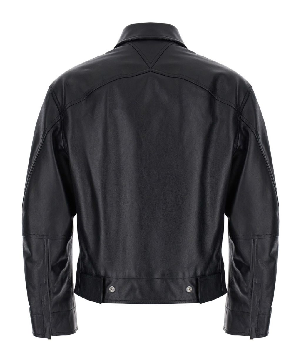 Bottega Veneta Long-sleeved Leather Jacket In Black