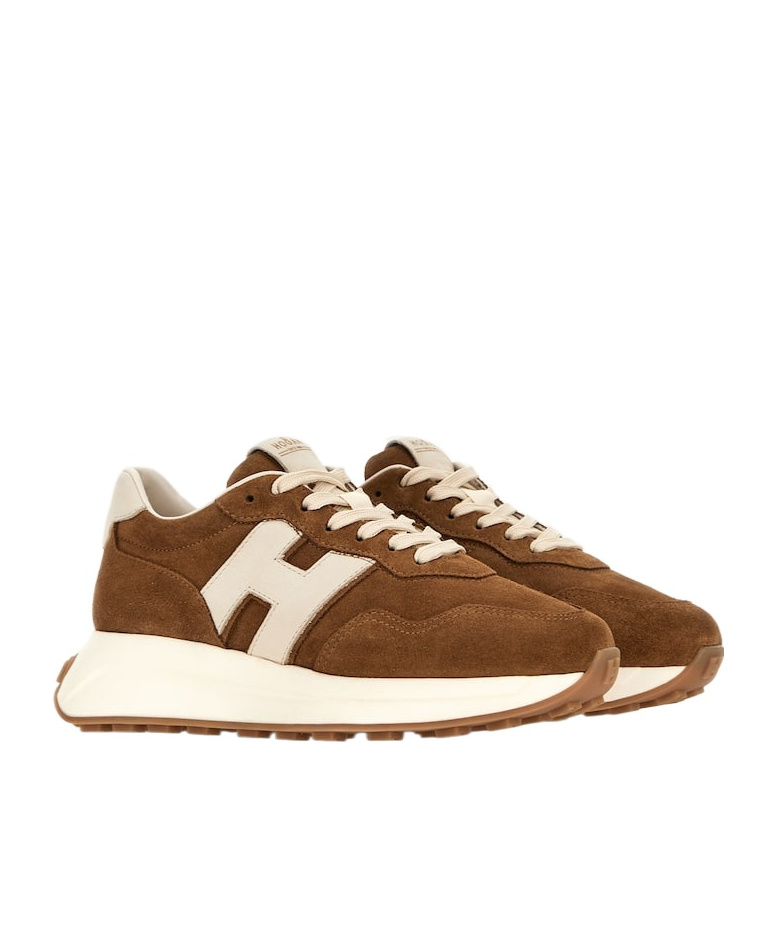 Hogan Leather Sneakers With Round Toe And Rubber Sole In Brown