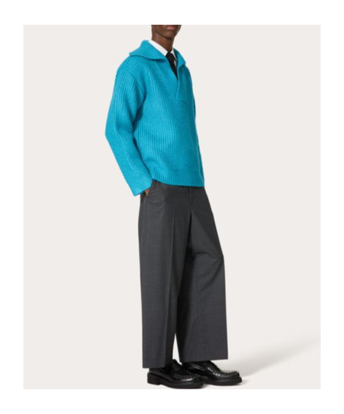 Valentino Belt Loop Wool Casual Pants In Black