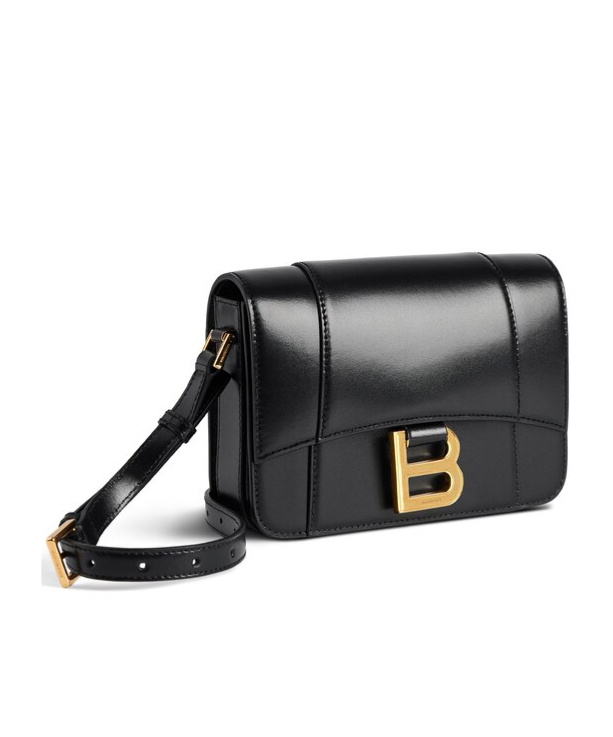 Balenciaga Black Leather Small Hourglass Crossbody Bag In Black