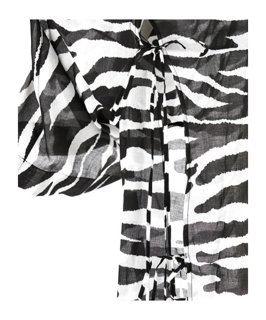 ATTICO KAFTAN IN WHITE AND BLACK ZEBRA PRINT MUSLIN