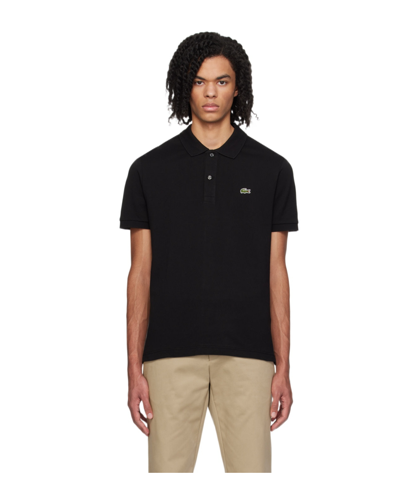 Lacoste Stretch Pique Short-sleeve Slim Fit Polo Shirt In Black