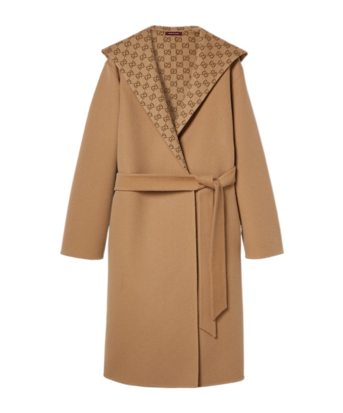 Gucci Reversible Wool Silk Blend Coat Gg In Brown