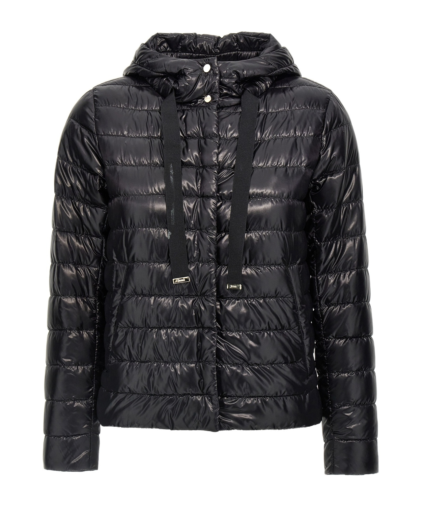 Herno Black Down Jacket With Drawstring Hood And Logo Detail On The Drawstring In Tech Fabric Woman In Black