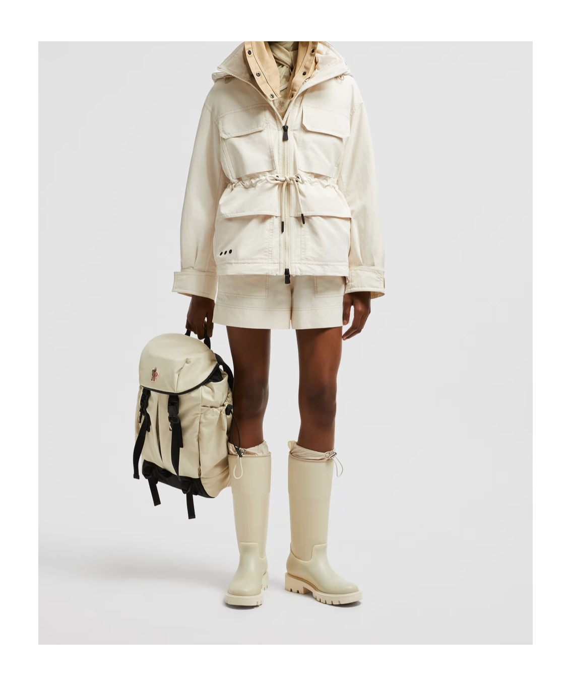 Moncler Nimba Hooded Field Down Jacket White In Nude