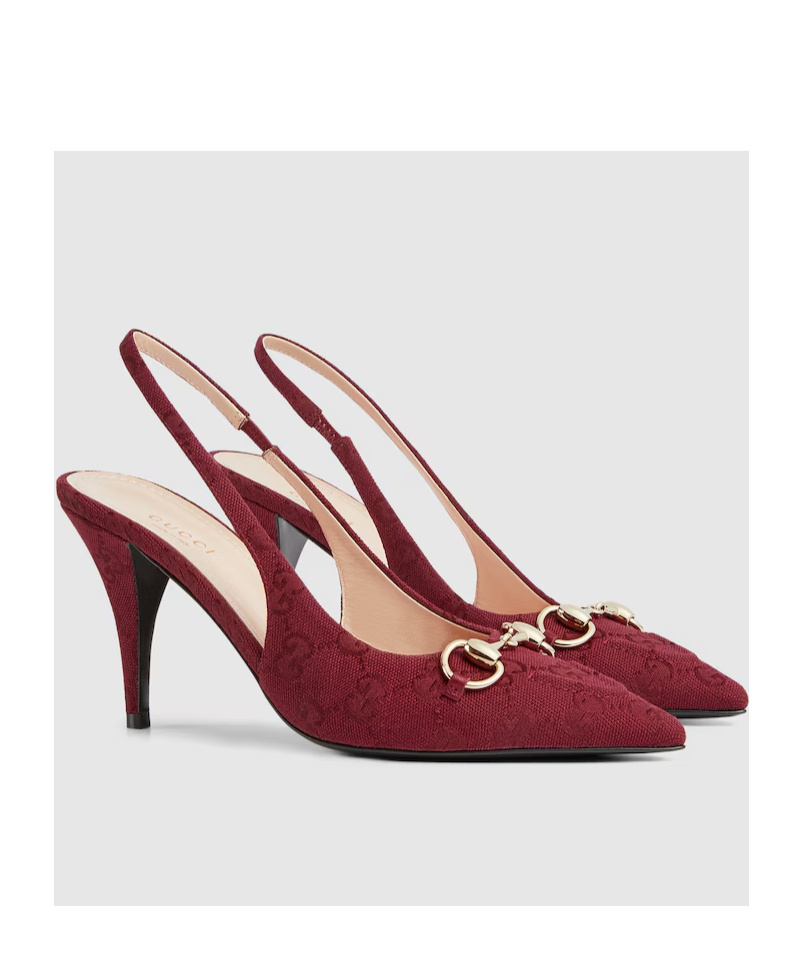 Gucci Horsebit Gg Canvas Slingback Pump In Burgundy