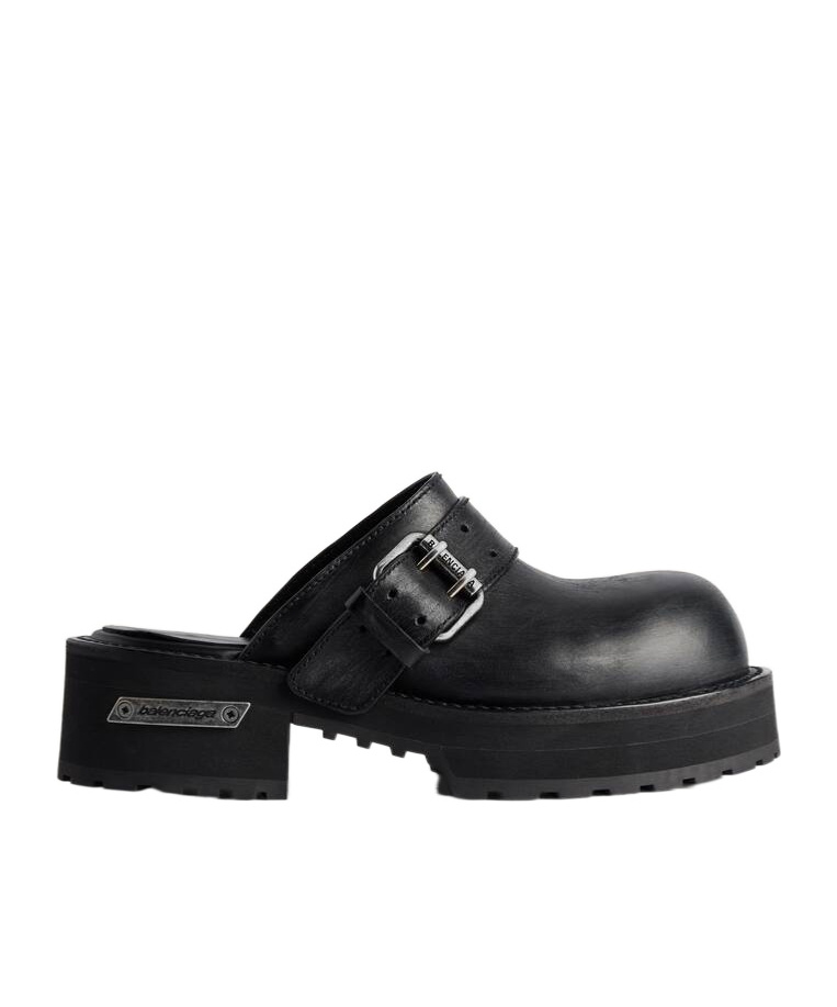 Balenciaga Venom Round Toe Leather Chunky Mules In Black