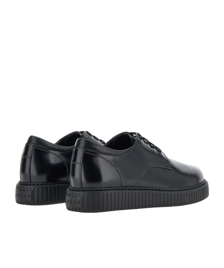 Hogan Lace-up Black Leather Shoes With Textured Sole In Black