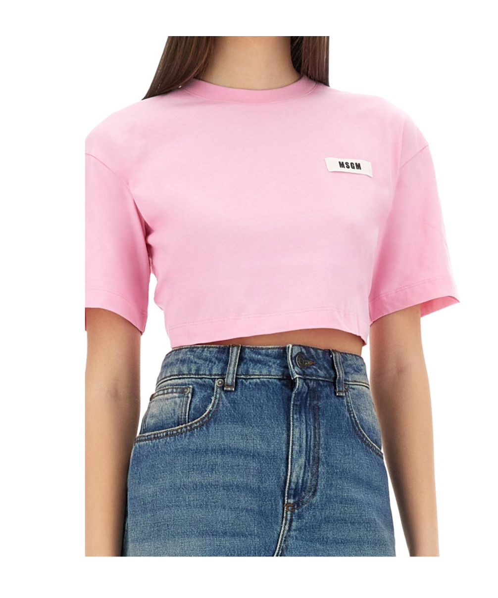 Msgm Short Drawstring Back Cropped T-shirt In Pink