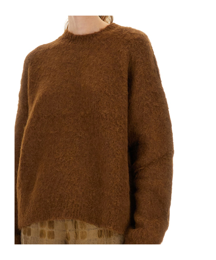 Uma Wang Fluffy Crew-neck Sweater In Brown