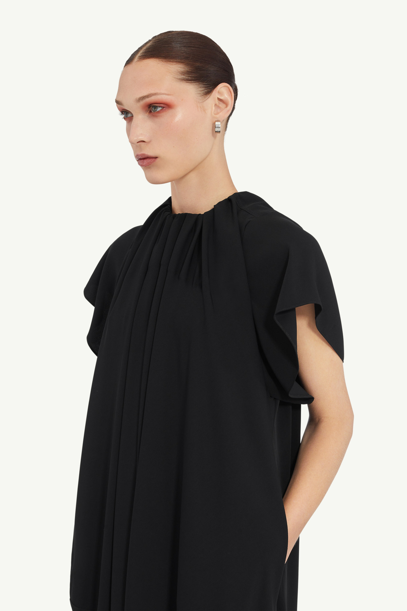 Mm6 Maison Margiela Gathered Short-sleeve Maxi Dress In Black