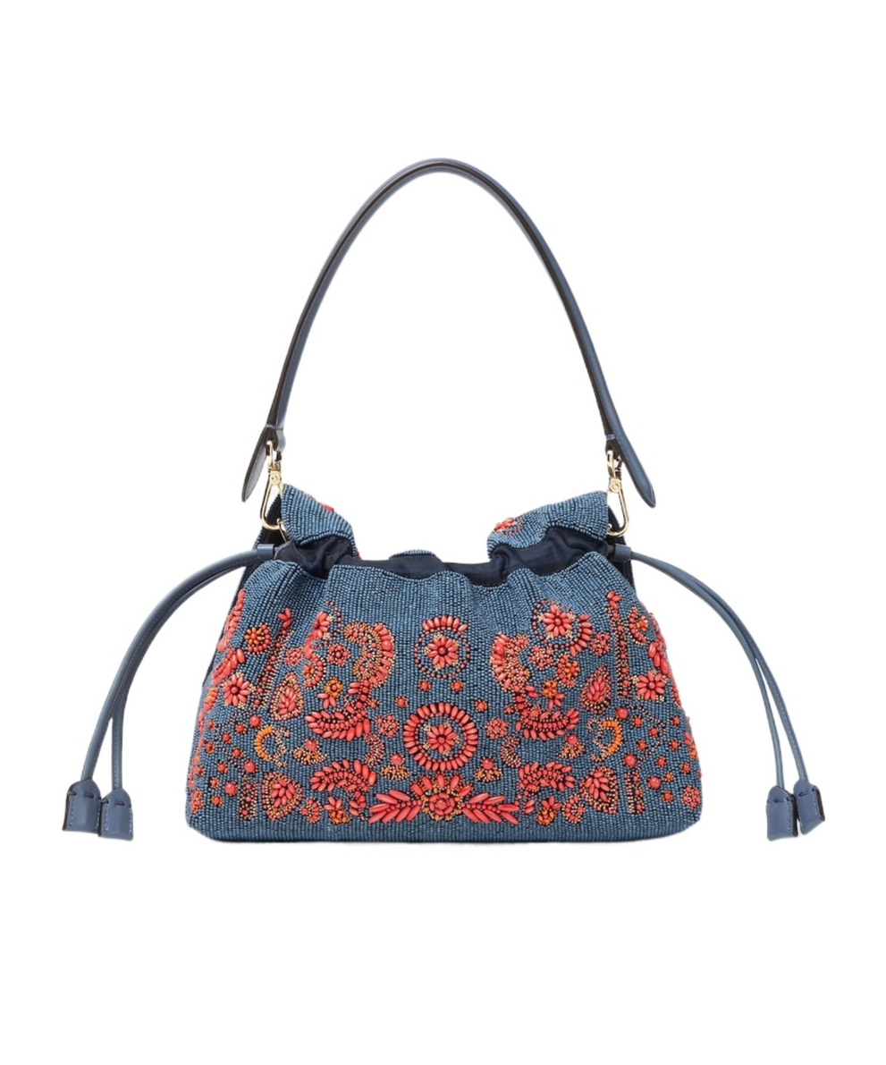 Fendi Blue And Red Coral Bandana Embroidered Bag