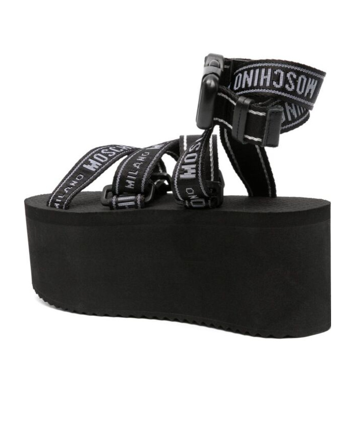 MOSCHINO LOGO-STRAP PLATFORM SANDALS 