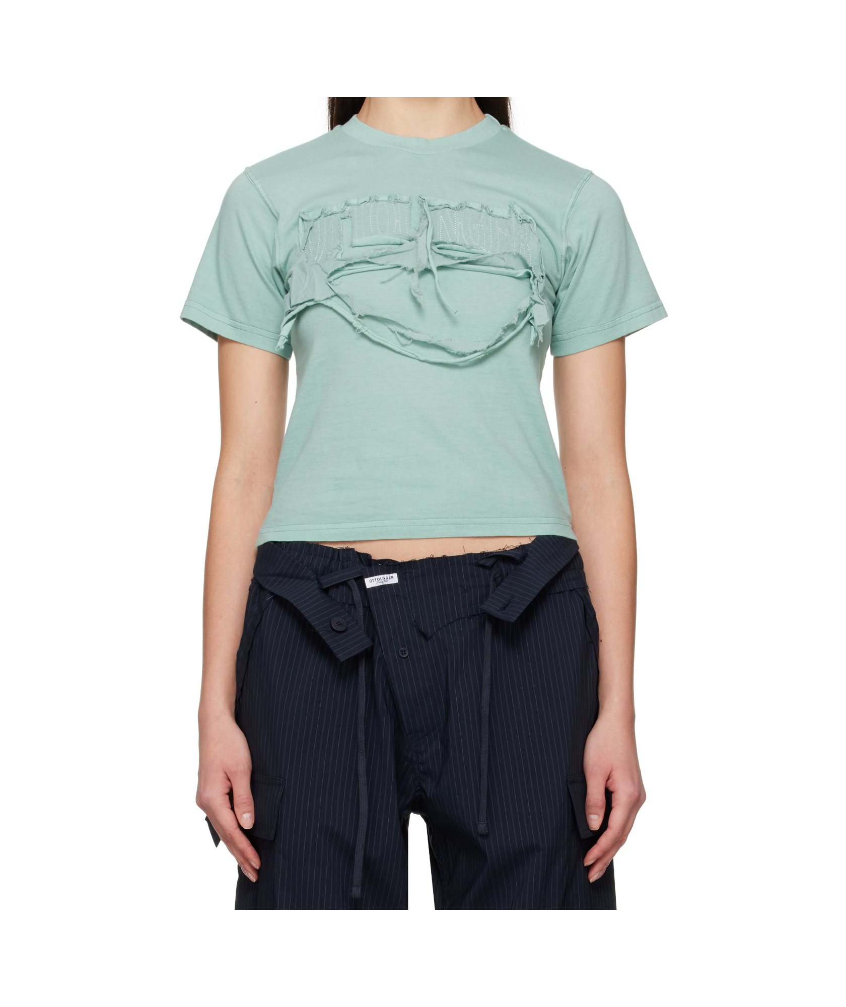 Ottolinger Blue Distressed Fitted T-shirt In Green